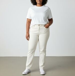 Lee Women's White Denim Jeans Relaxed Straight Leg Pockets Mid Rise Size 16 Tall